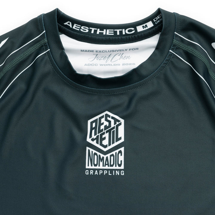 AESTHETIC Petrol Blue ADCC 2026 Jozef Chen Short Sleeve Rashguard - top view
