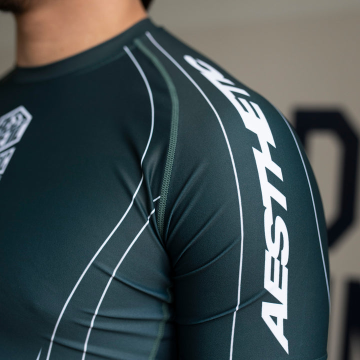 AESTHETIC Petrol Blue Jozef Chen Short Sleeve Rashguard - side view