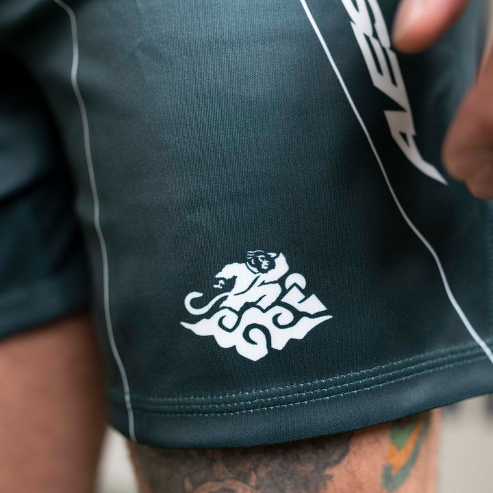 AESTHETIC Petrol Blue Jozef Chen Combat Shorts - nomadic logo