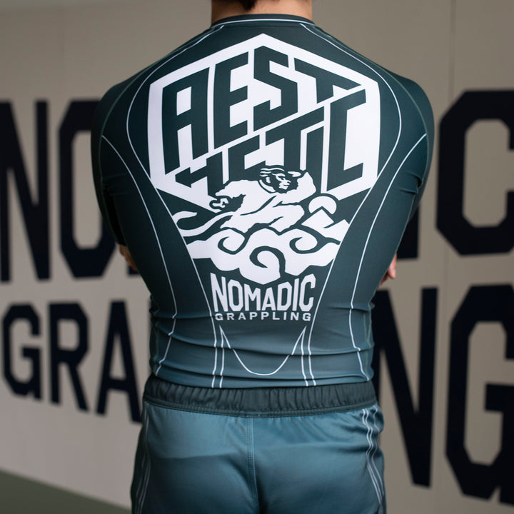 AESTHETIC Petrol Blue Jozef Chen Short Sleeve Rashguard - back view